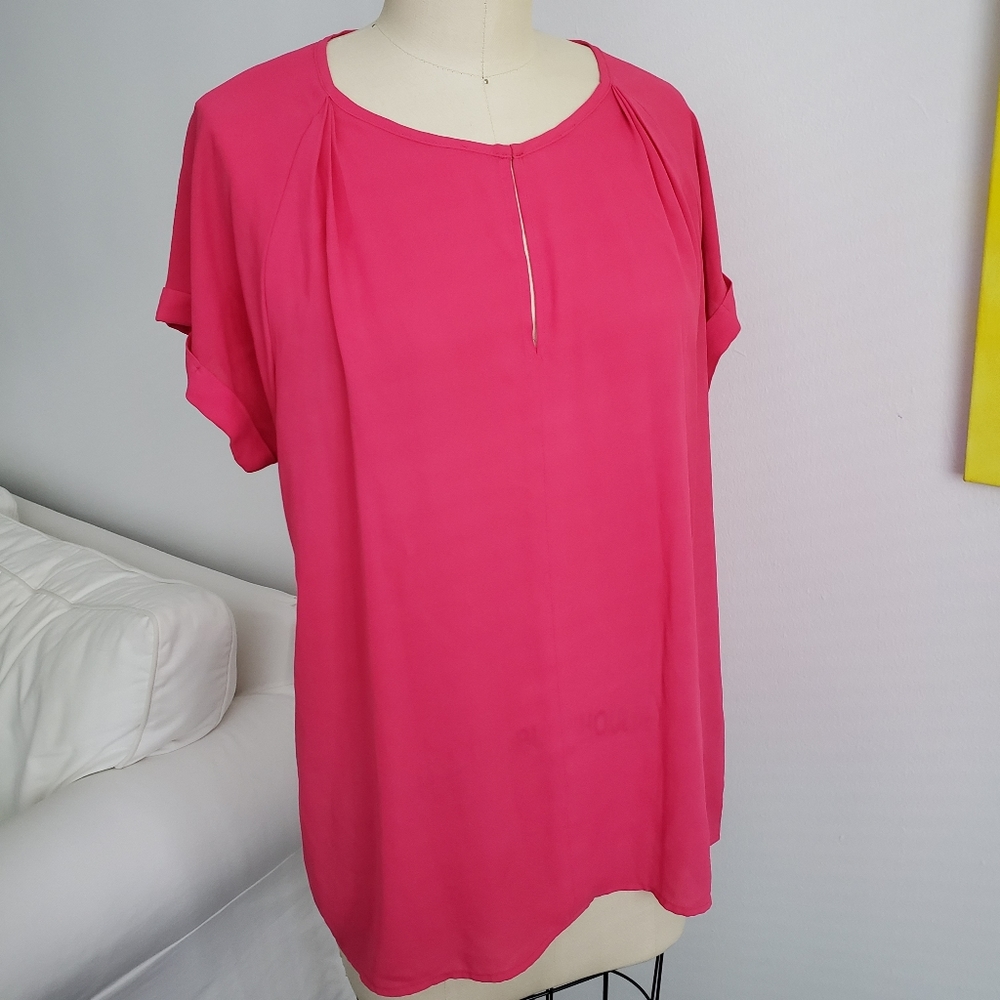 Hot Pink sheer blouse. LARGE.